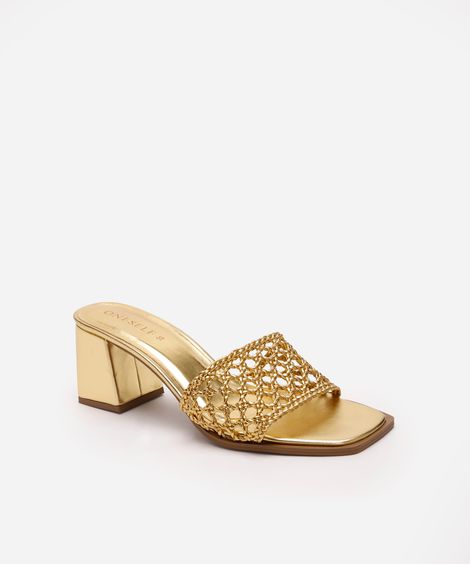 tamanco bico quadrado metalizado oneself dourado