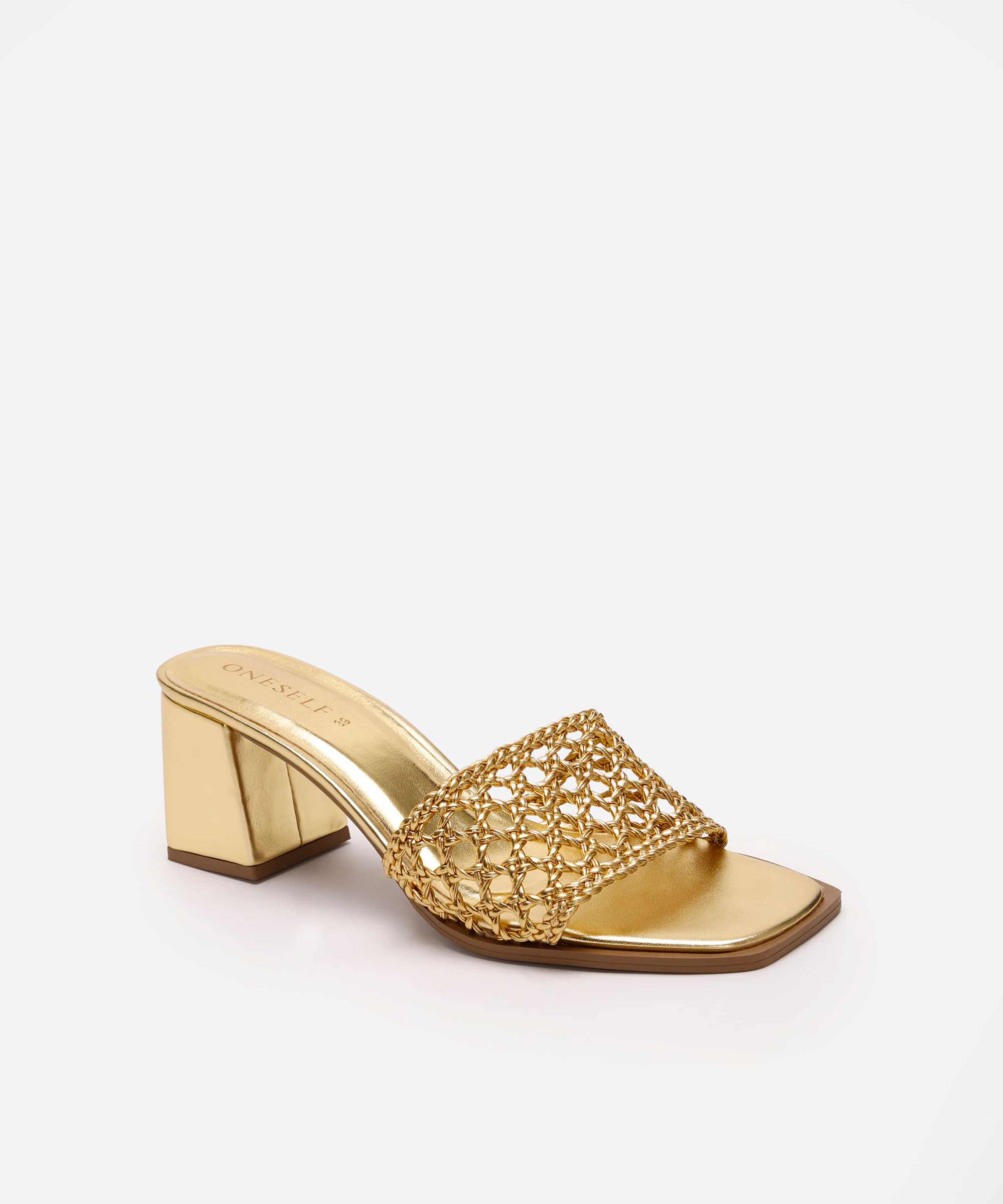 tamanco bico quadrado metalizado oneself dourado