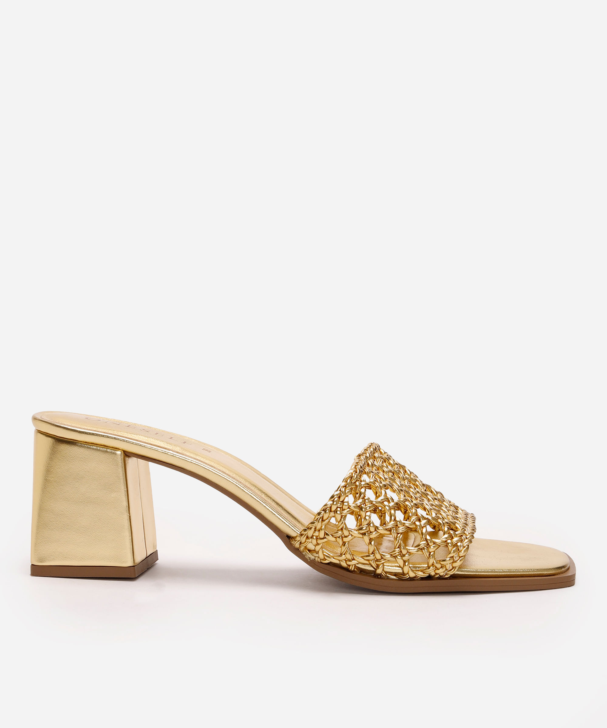 tamanco bico quadrado metalizado oneself dourado