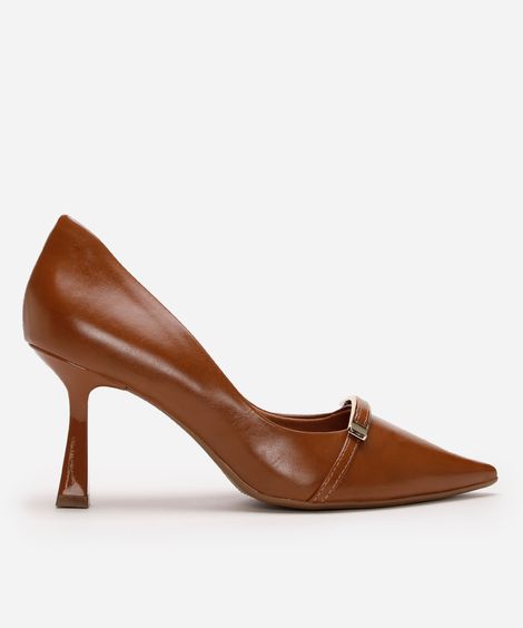 scarpin bico fino com fívela oneself marrom