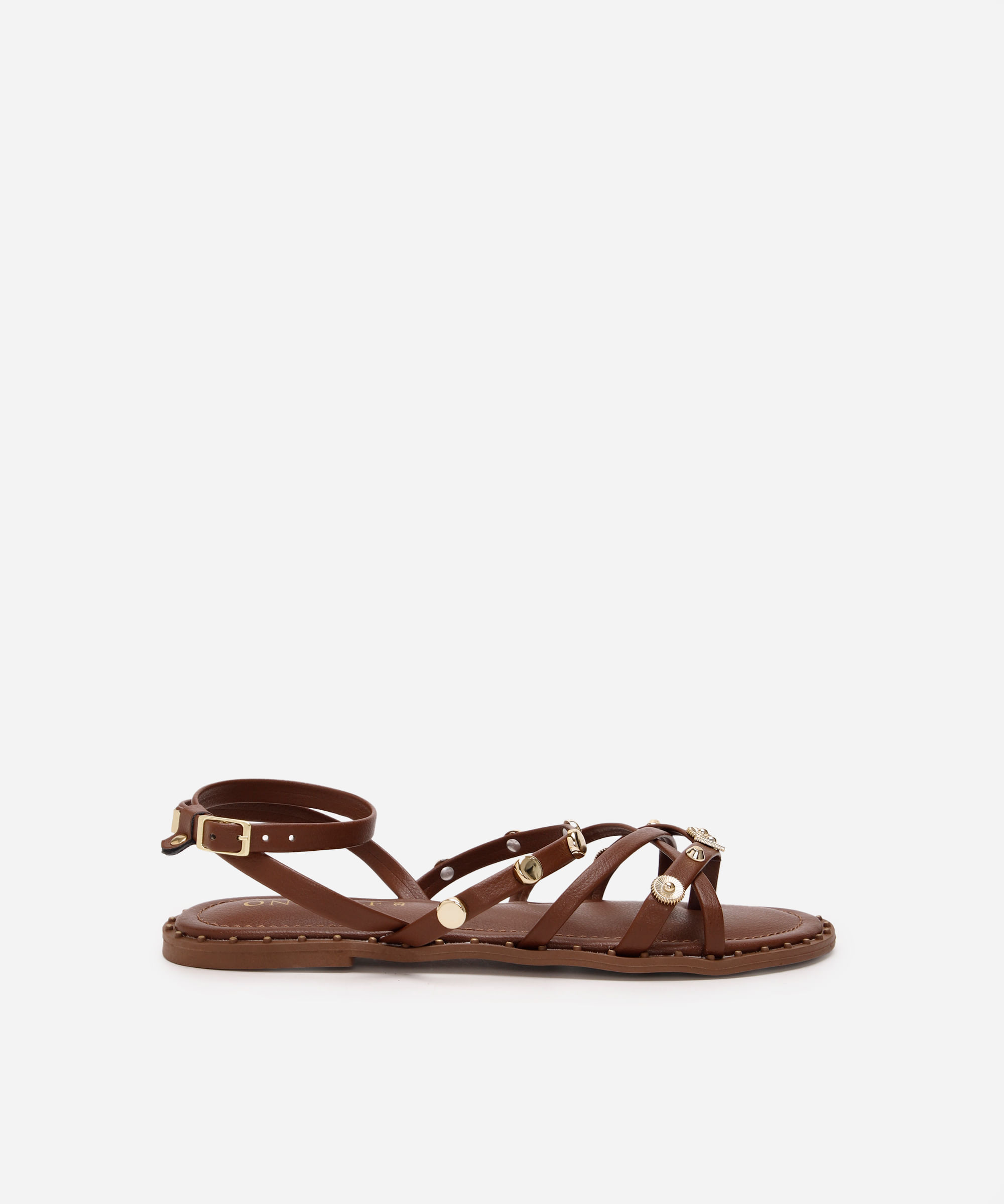 rasteirinha tiras finas com tachas oneself marrom