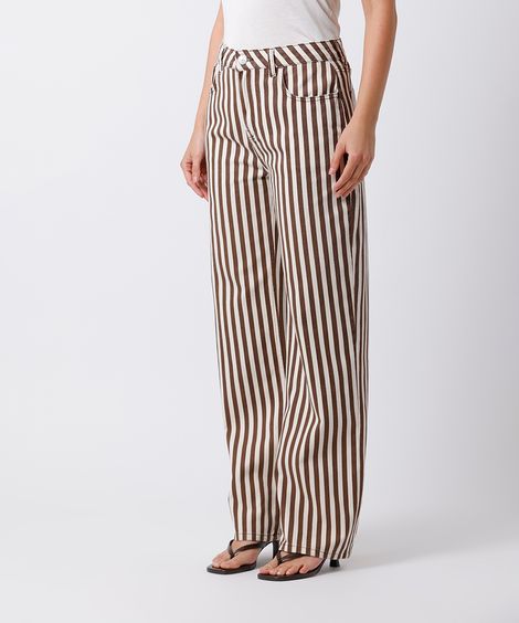 calça reta feminina de sarja listrada mindset off white