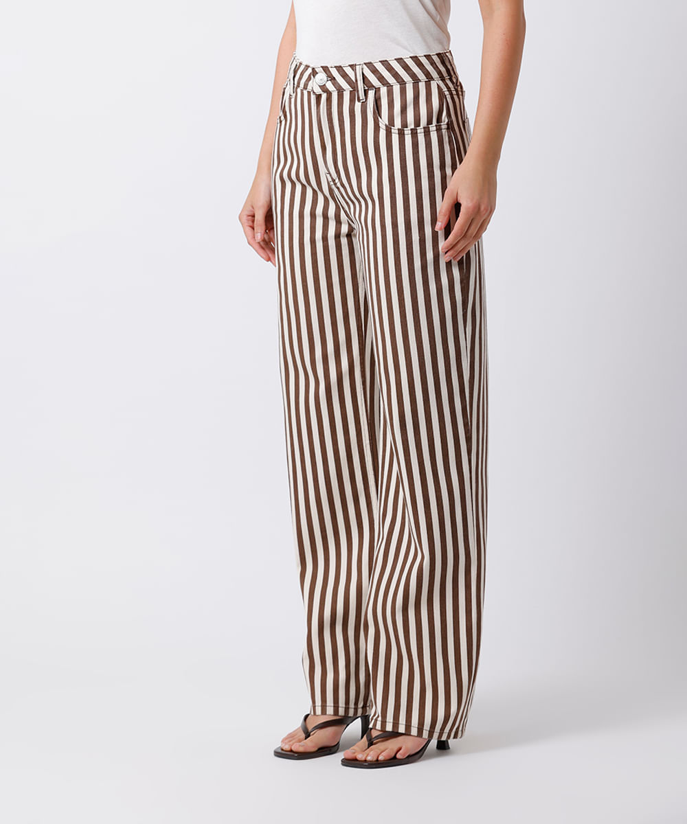 calça reta feminina de sarja listrada mindset off white