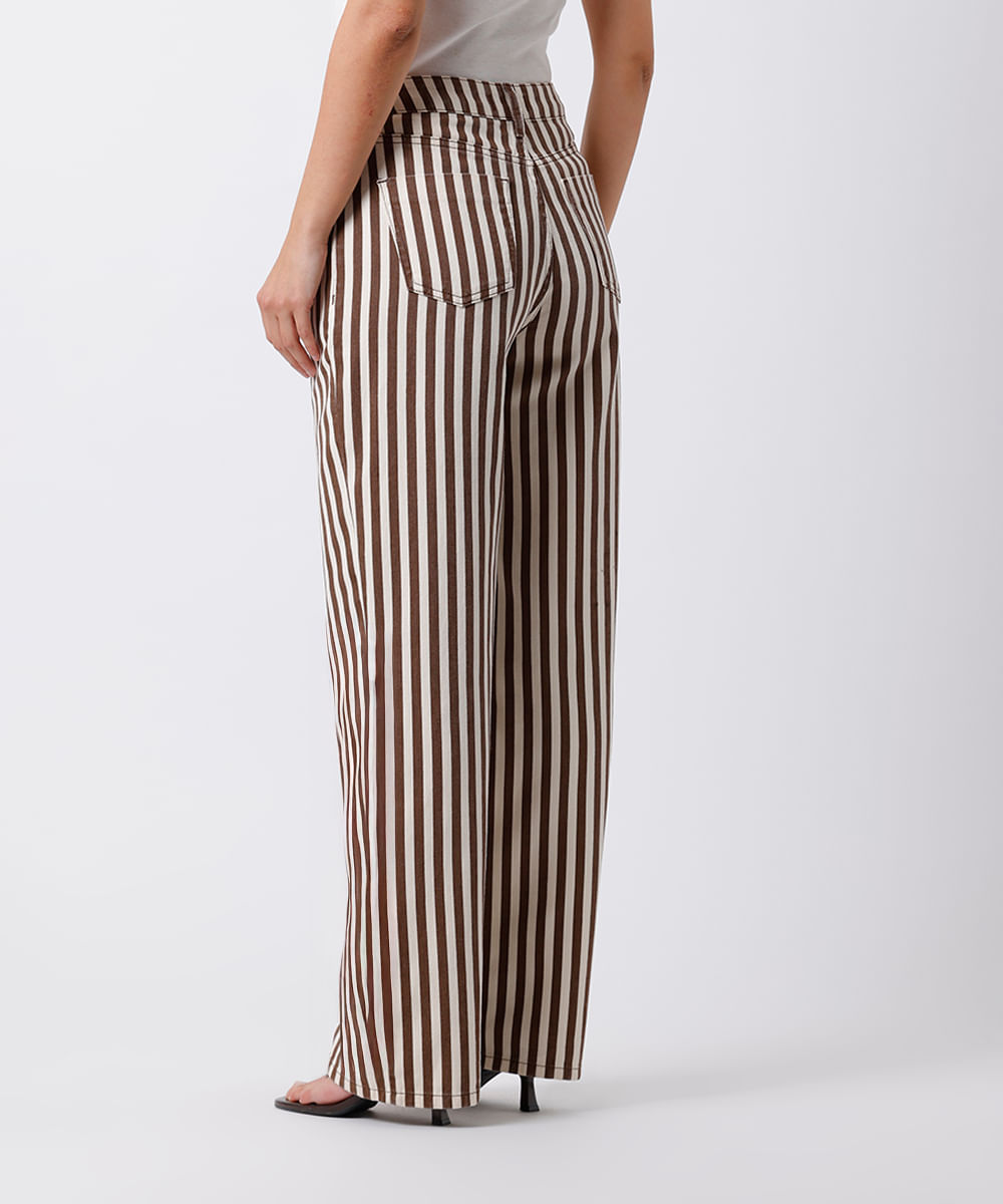calça reta feminina de sarja listrada mindset off white
