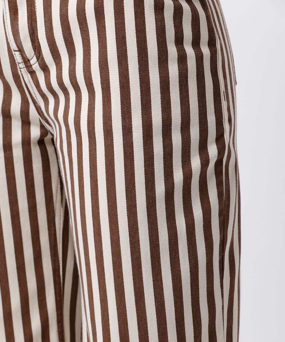 calça reta feminina de sarja listrada mindset off white