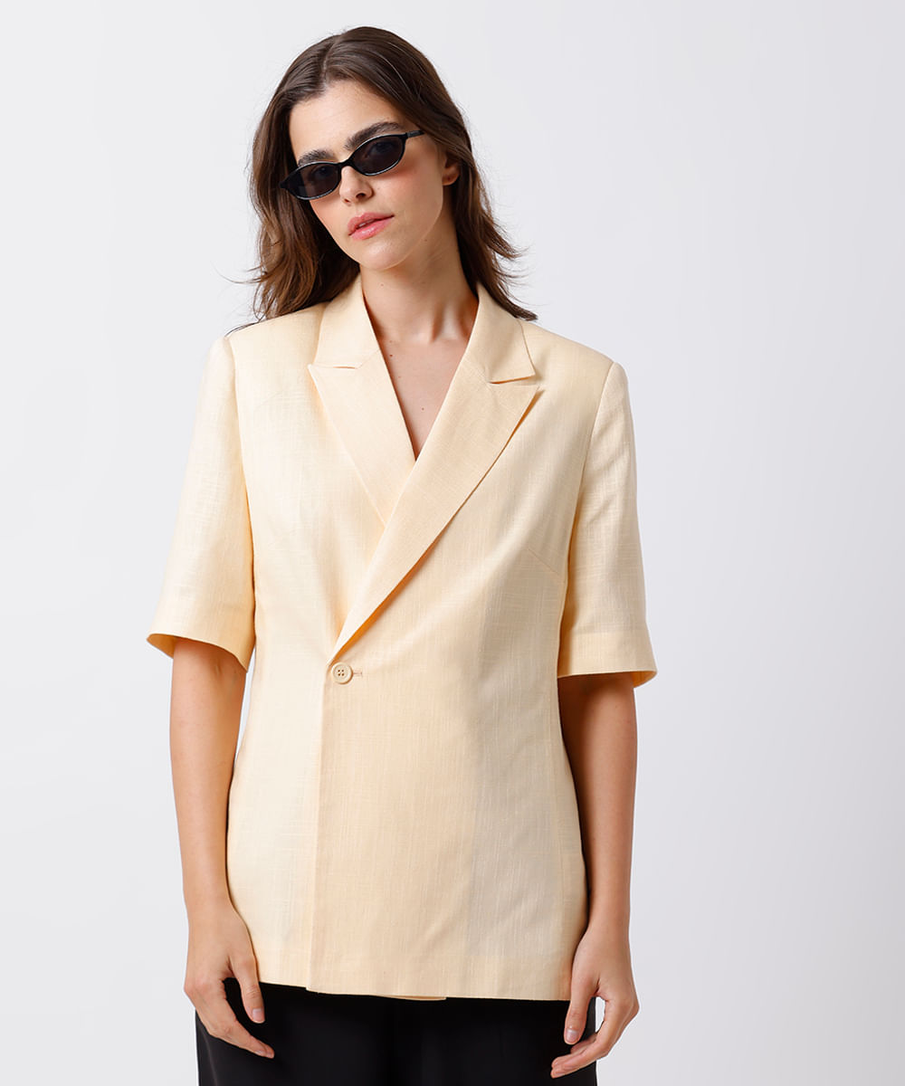 blazer feminino de alfataria com linho mindset amarelo