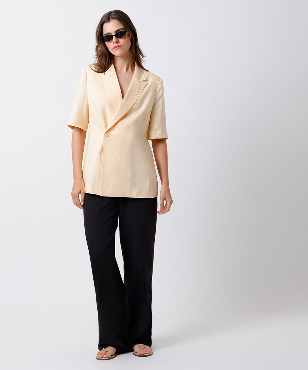 blazer feminino de alfataria com linho mindset amarelo
