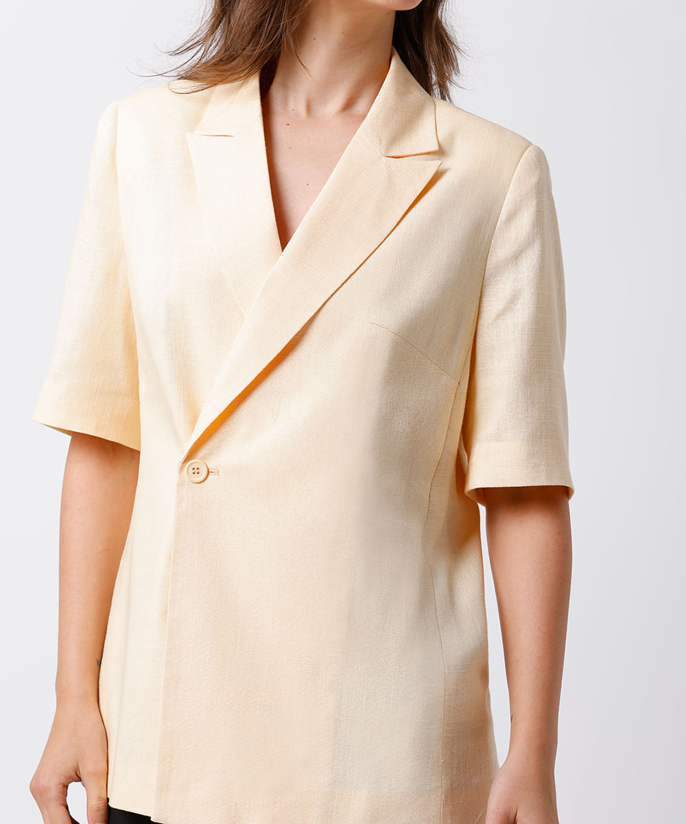 blazer feminino de alfataria com linho mindset amarelo
