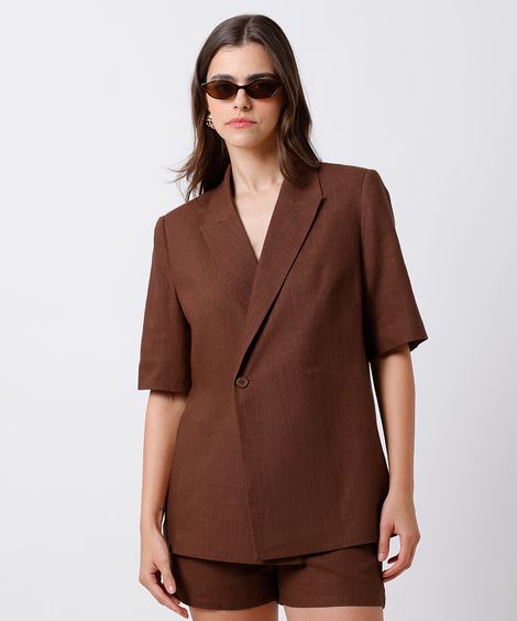 blazer feminino de alfataria com linho mindset marrom