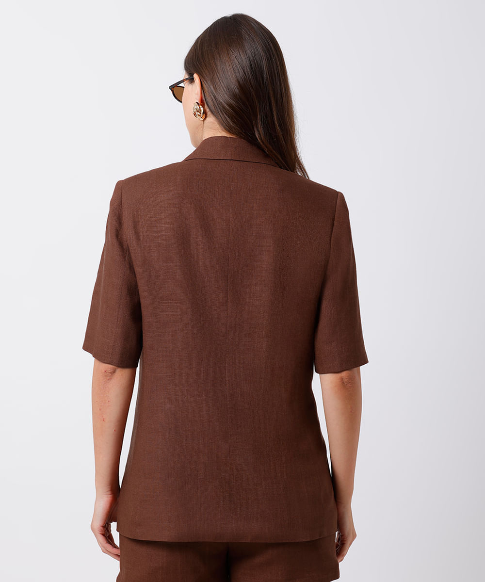 blazer feminino de alfataria com linho mindset marrom