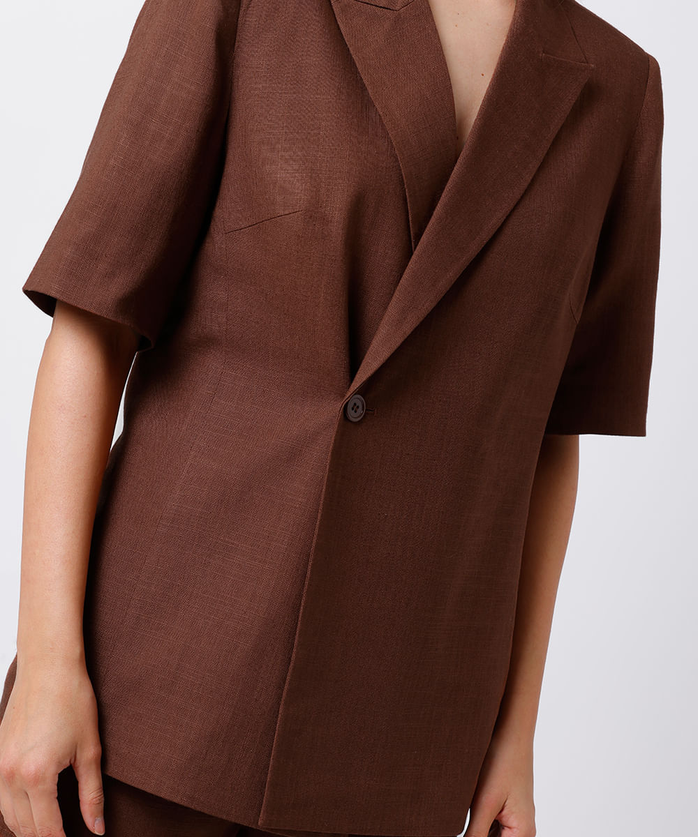 blazer feminino de alfataria com linho mindset marrom