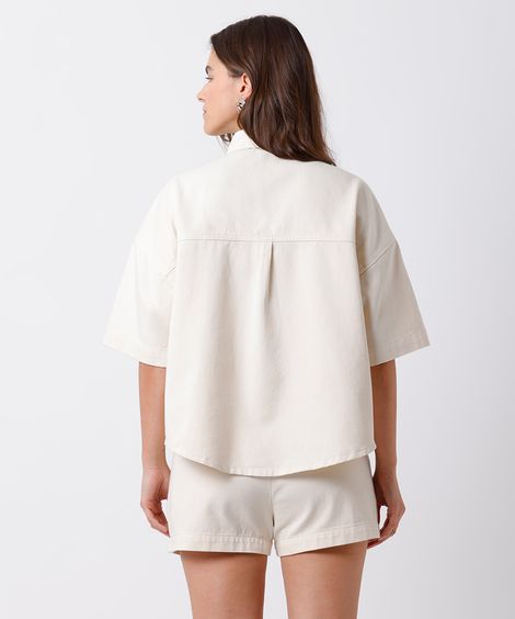 camisa feminina de sarja manga curta com bolso mindset off white