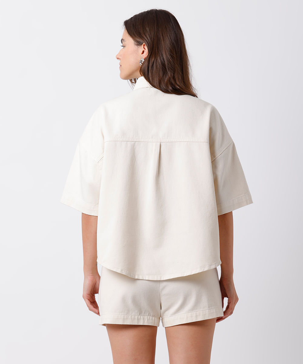 camisa feminina de sarja manga curta com bolso mindset off white