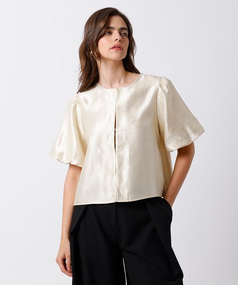 blusa feminina manga bufante acetinada mindset off white