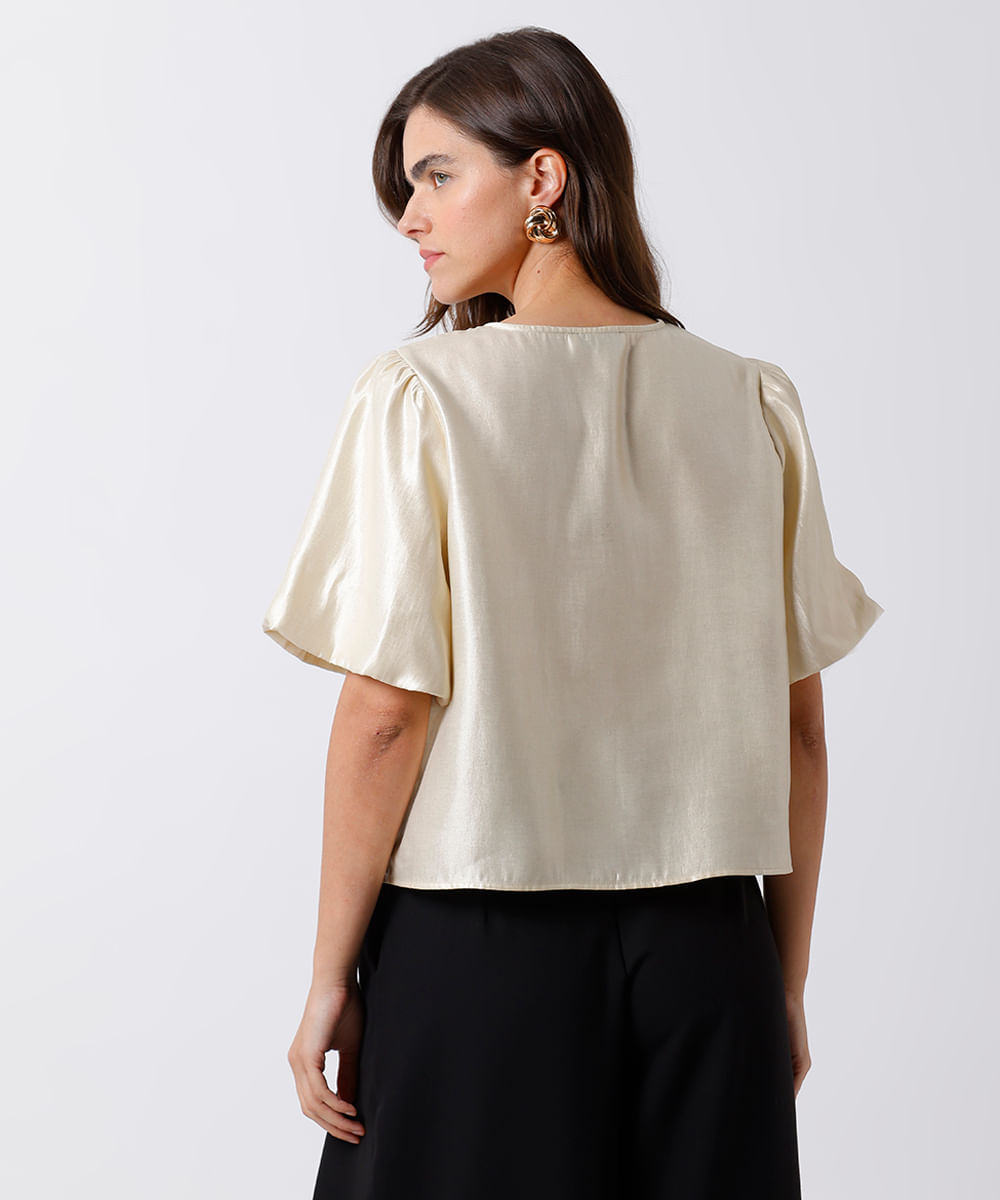 blusa feminina manga bufante acetinada mindset off white