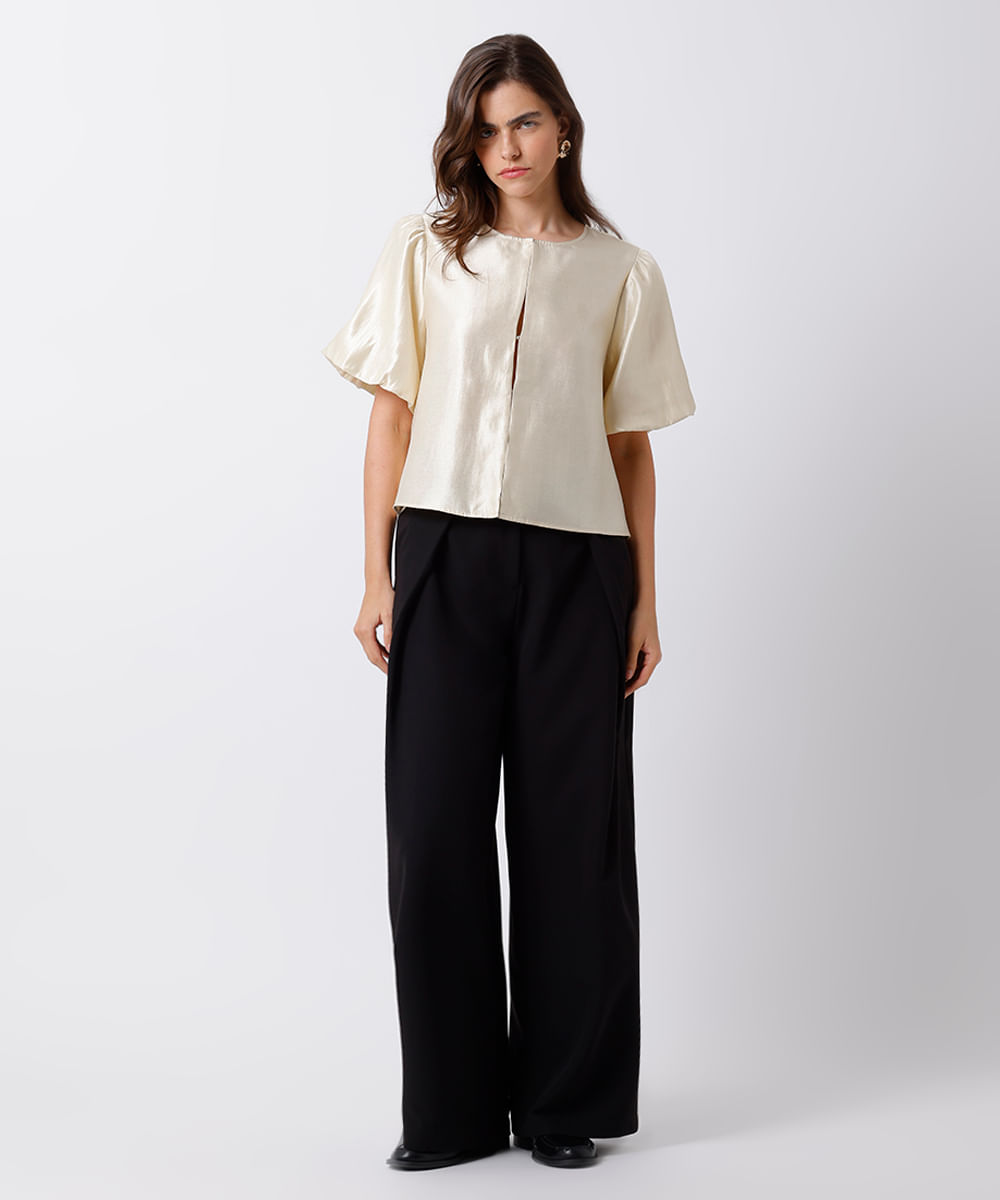 blusa feminina manga bufante acetinada mindset off white