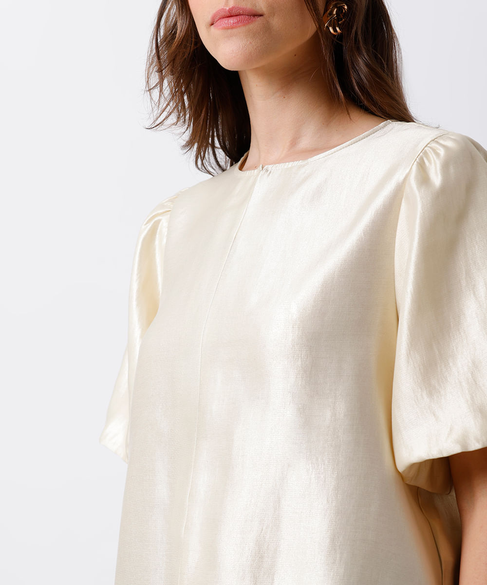 blusa feminina manga bufante acetinada mindset off white