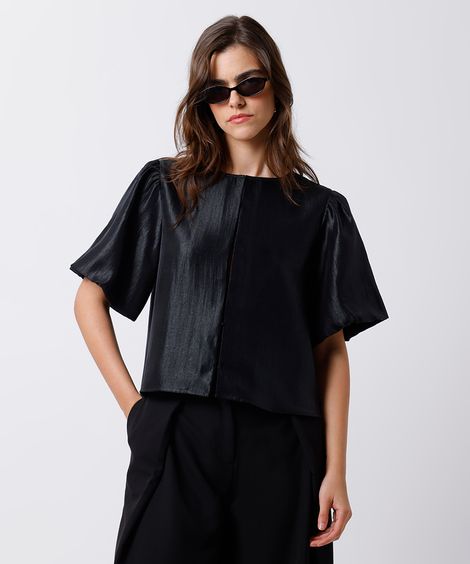 blusa feminina manga bufante acetinada mindset preta