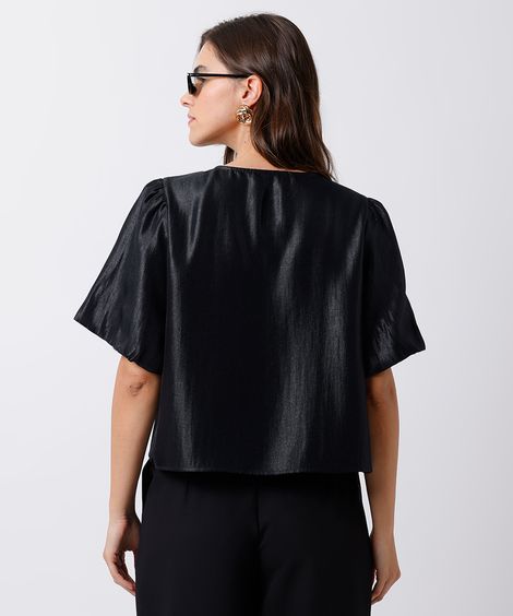 blusa feminina manga bufante acetinada mindset preta
