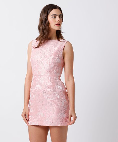 vestido curto feminino de jacquard texturizado floral mindset rosa
