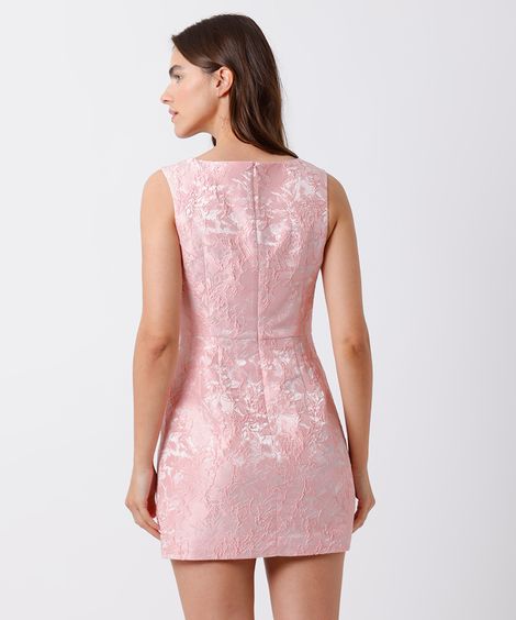 vestido curto feminino de jacquard texturizado floral mindset rosa