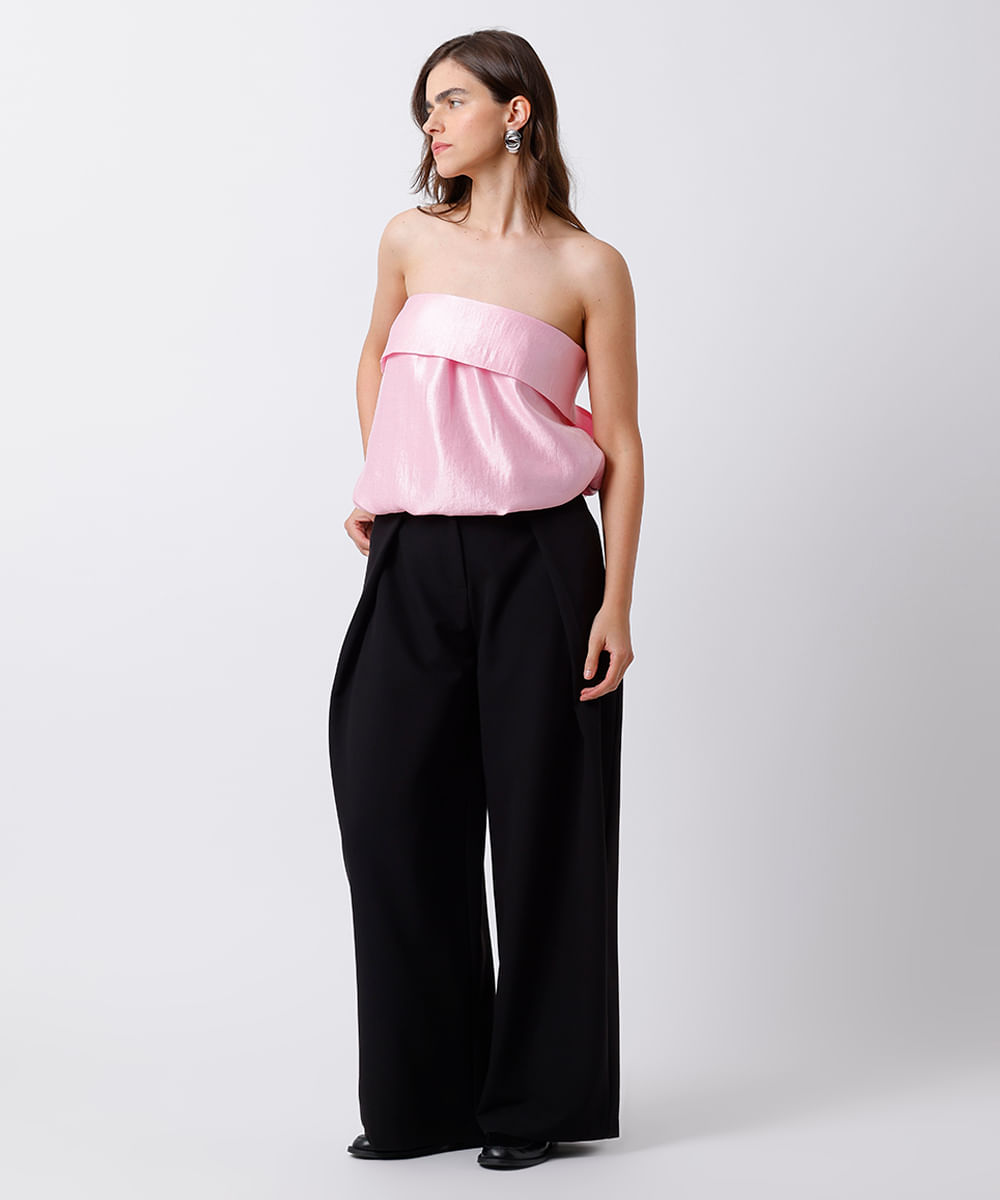 blusa feminina sem alça com laço acetinada mindset rosa