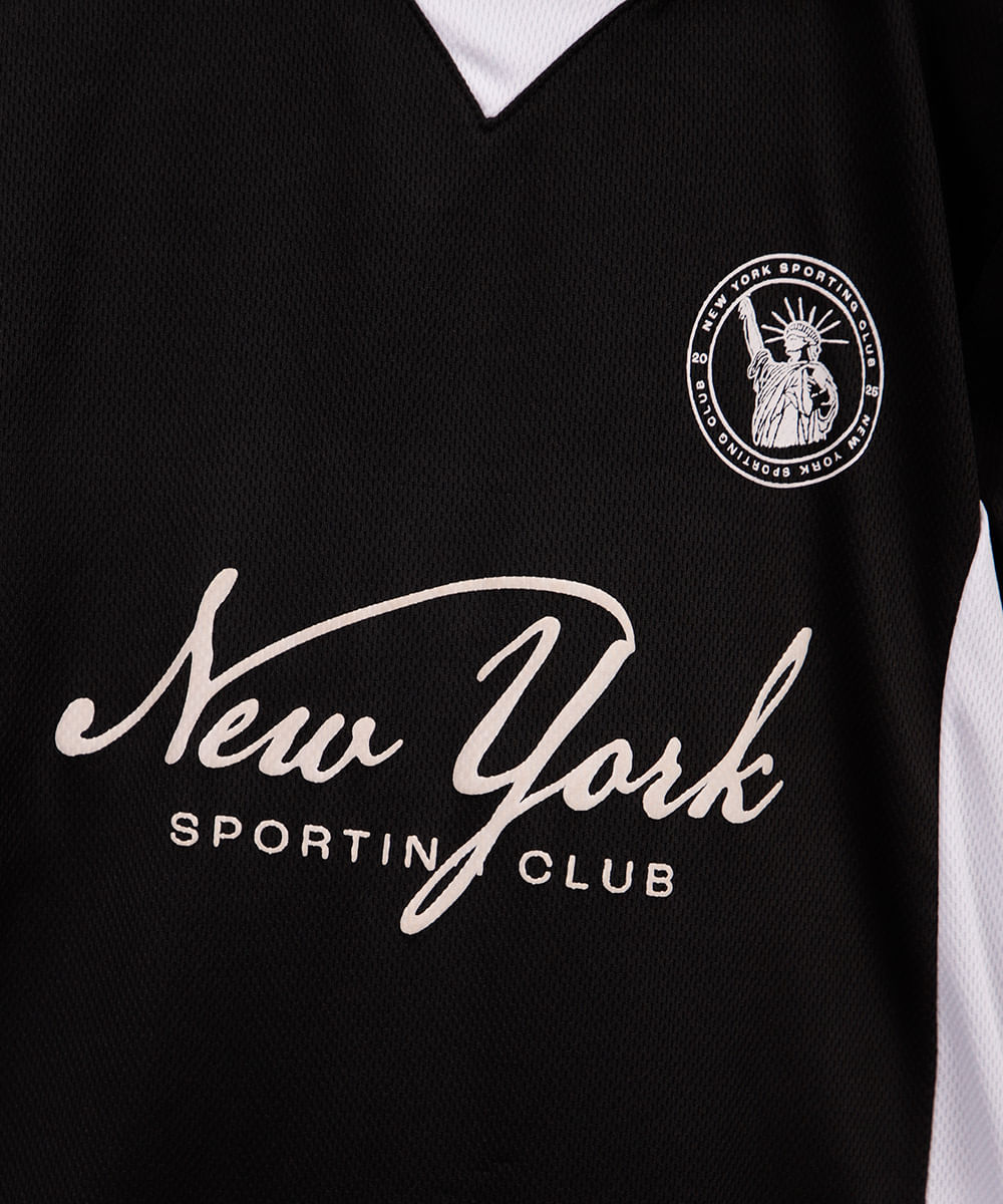 polo infantil com recorte new york texturizada preta
