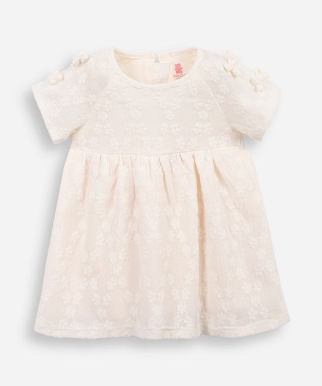 vestido infantil lacinhos na manga off white