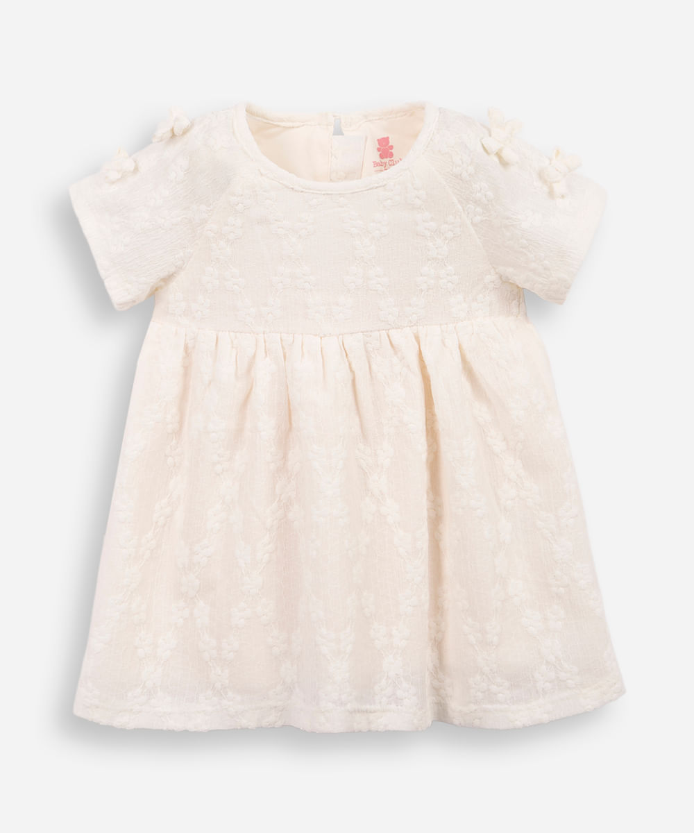 vestido infantil lacinhos na manga off white