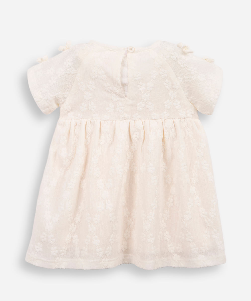 vestido infantil lacinhos na manga off white