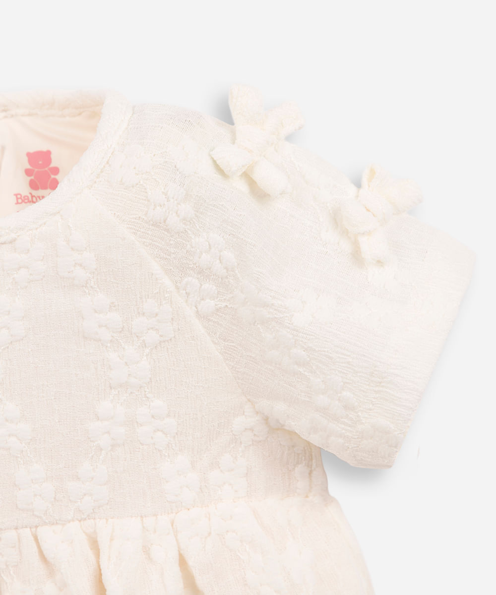 vestido infantil lacinhos na manga off white