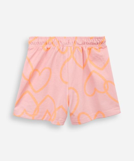 short infantil moletom estampa corações rosa