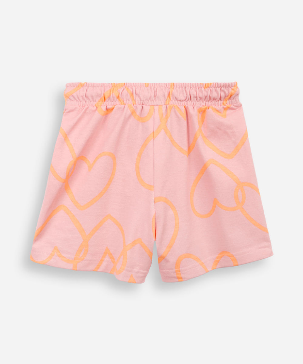 short infantil moletom estampa corações rosa