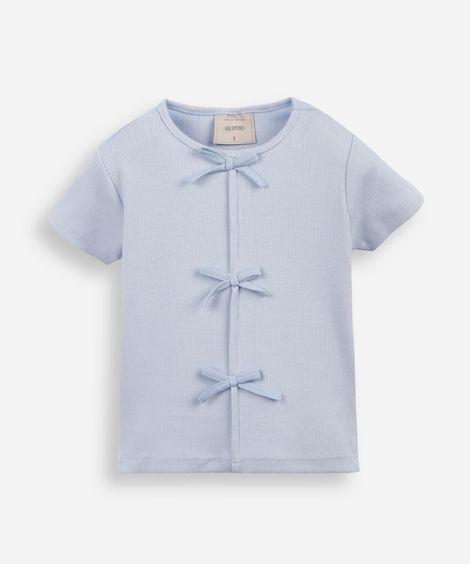 blusa infantil de algodão com laços canelada - azul claro