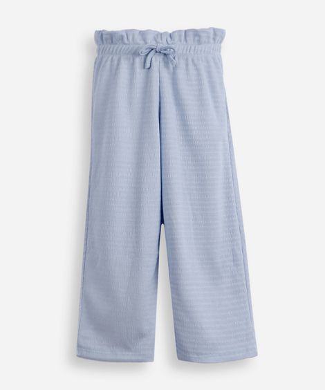 calça reta infantil cós elástico texturizada azul