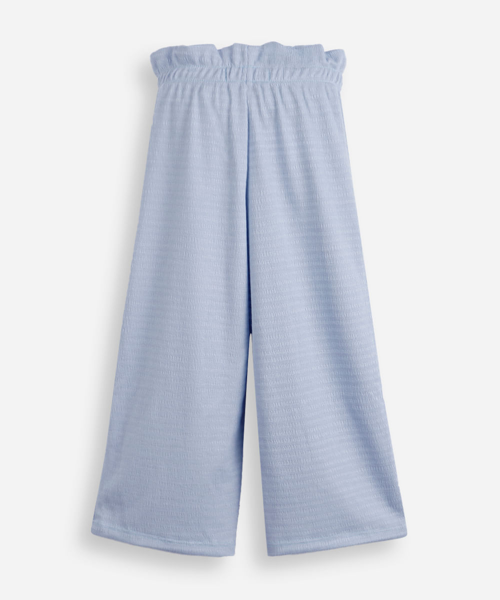 calça reta infantil cós elástico texturizada azul