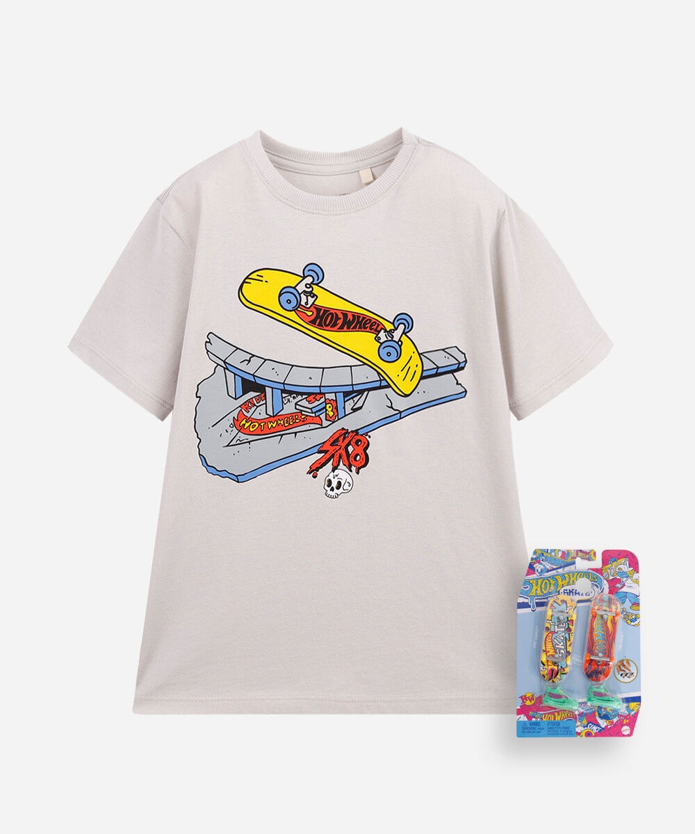 camiseta infantil de algodão hot wheels cinza
