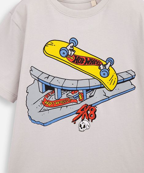 camiseta infantil de algodão hot wheels cinza