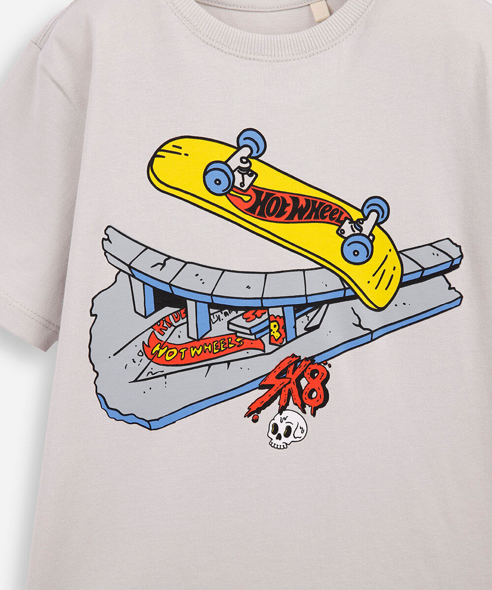 camiseta infantil de algodão hot wheels cinza