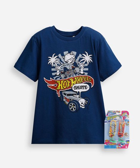 camiseta infantil de algodão hot wheels azul