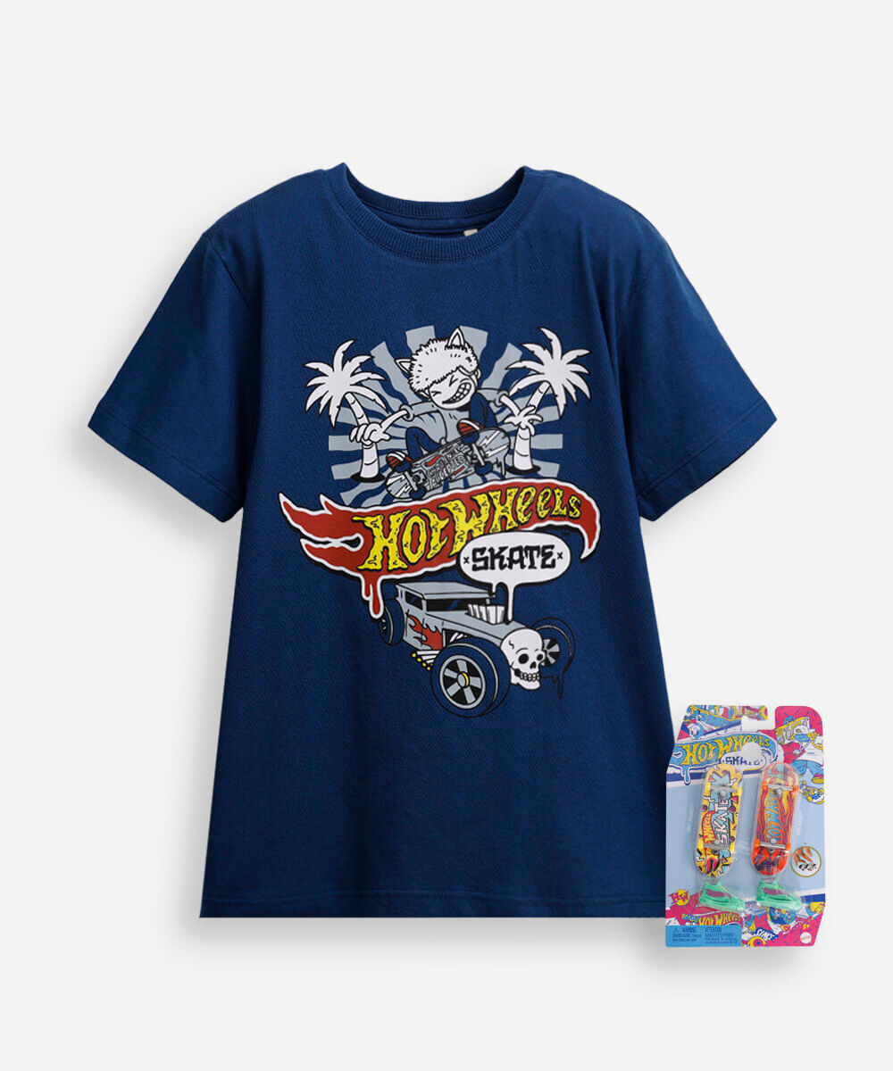 camiseta infantil de algodão hot wheels azul