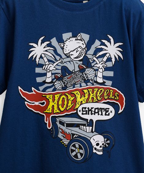 camiseta infantil de algodão hot wheels azul