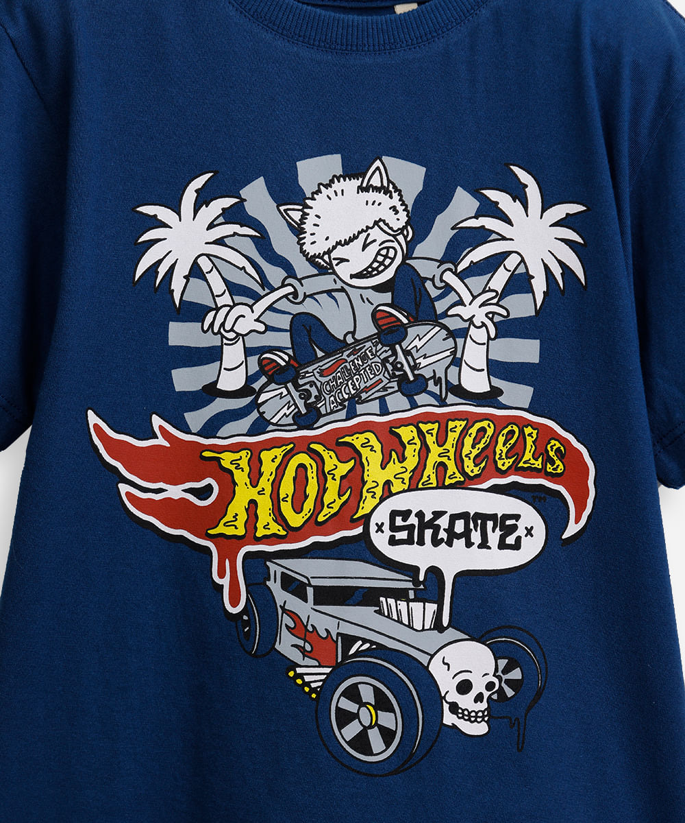 camiseta infantil de algodão hot wheels azul
