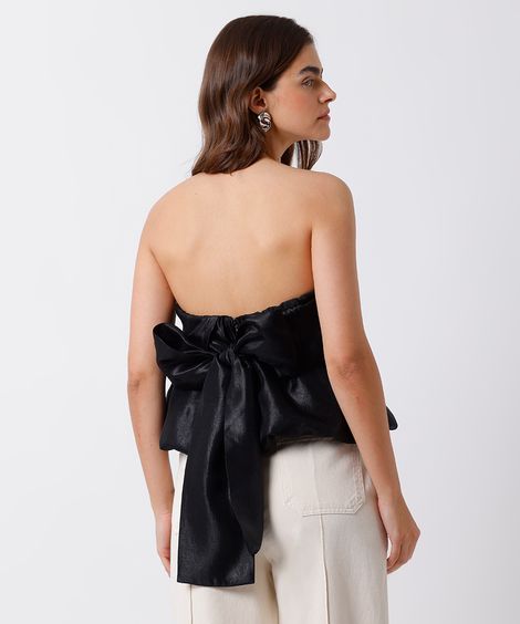 blusa feminina sem alça com laço acetinada mindset preta