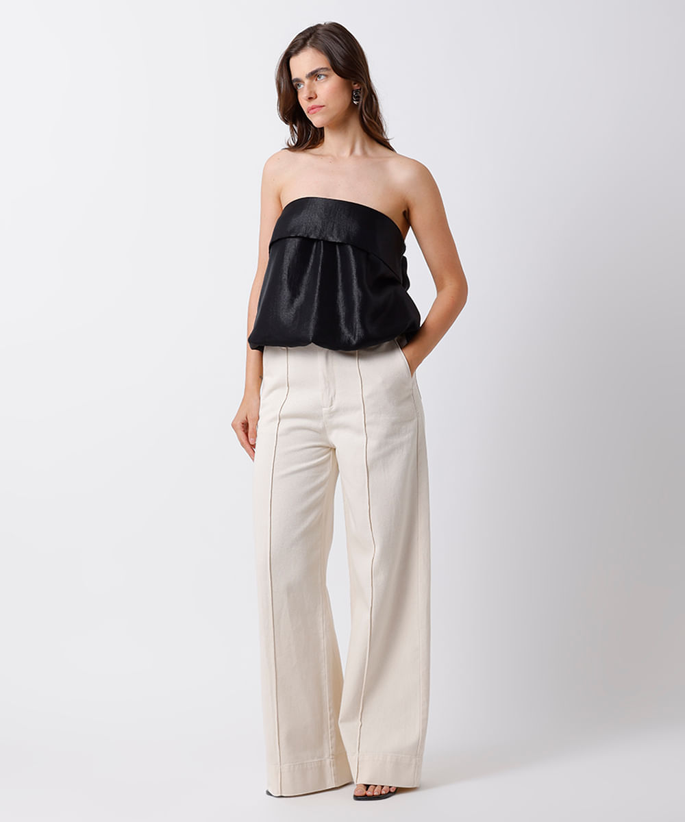 blusa feminina sem alça com laço acetinada mindset preta