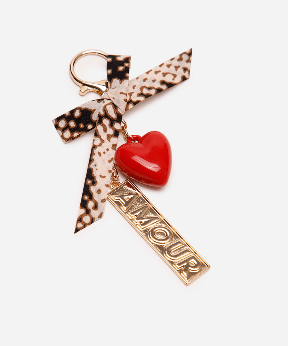 chaveiro bag charm com laço e amour colorido