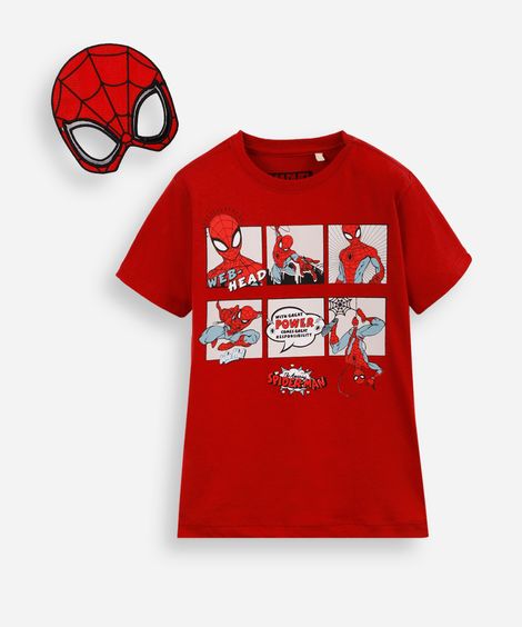 camiseta infantil homem aranha com brinde máscara vermelho