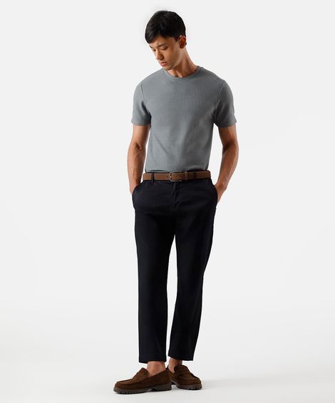 calça slim masculina de alfaiataria cós elástico preta