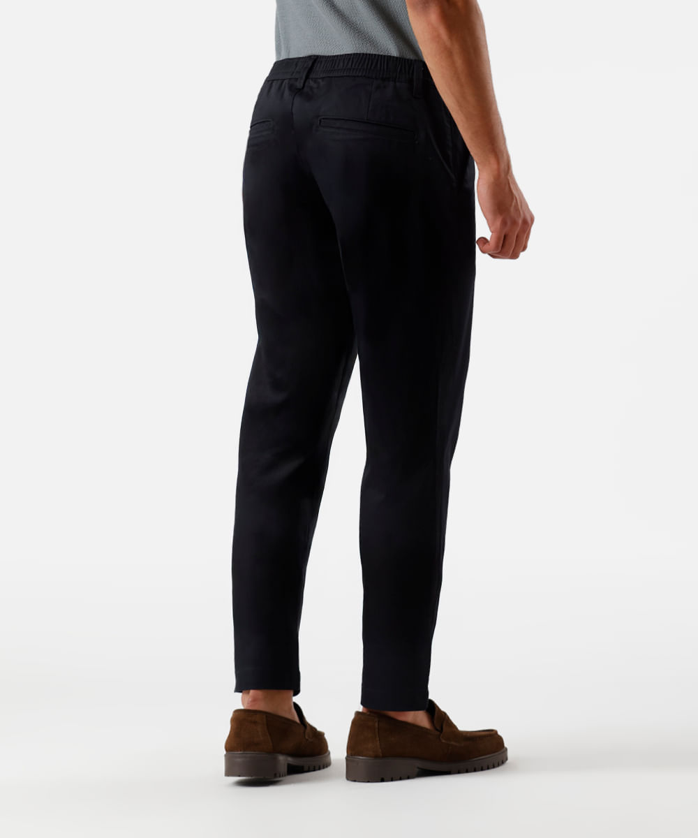 calça slim masculina de alfaiataria cós elástico preta