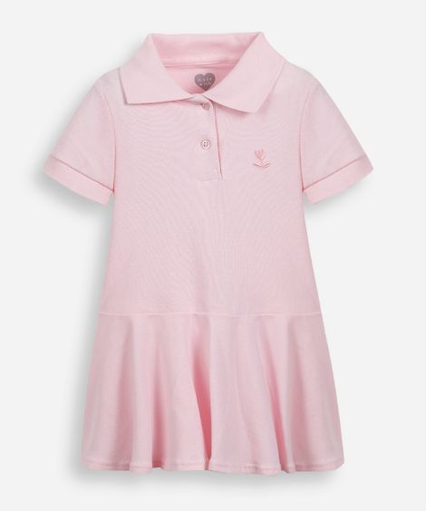 vestido polo infantil de algodão manga curta rosa